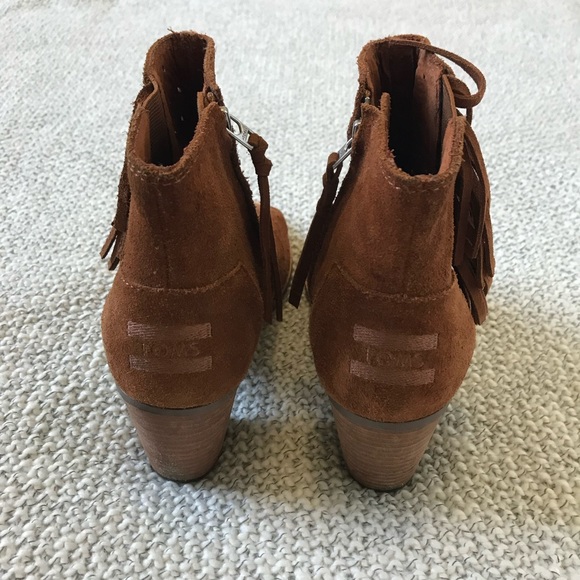 TOMS Majorca Fringe Suede Peep Toe Bootie - Picture 5 of 10